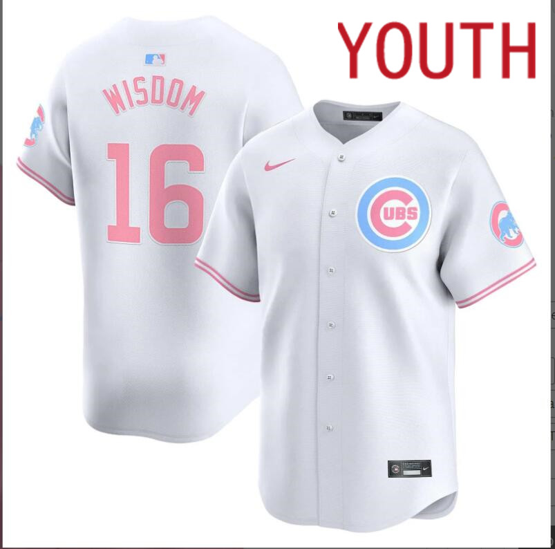 Youth Chicago Cubs #16 Wisdom white 2024 Nike MLB jersey